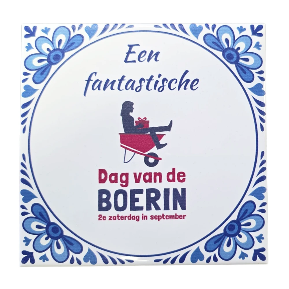 Delfts blauw tegeltje met tekst