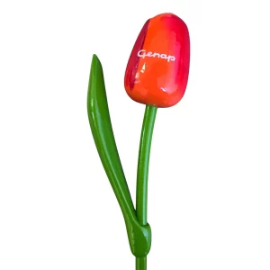 Houten tulp met logo relatiegeschenk